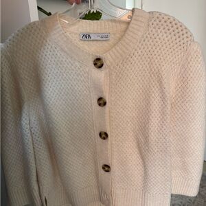 Zara Cream Textured Knit Cardigan with Tortoiseshell Buttons